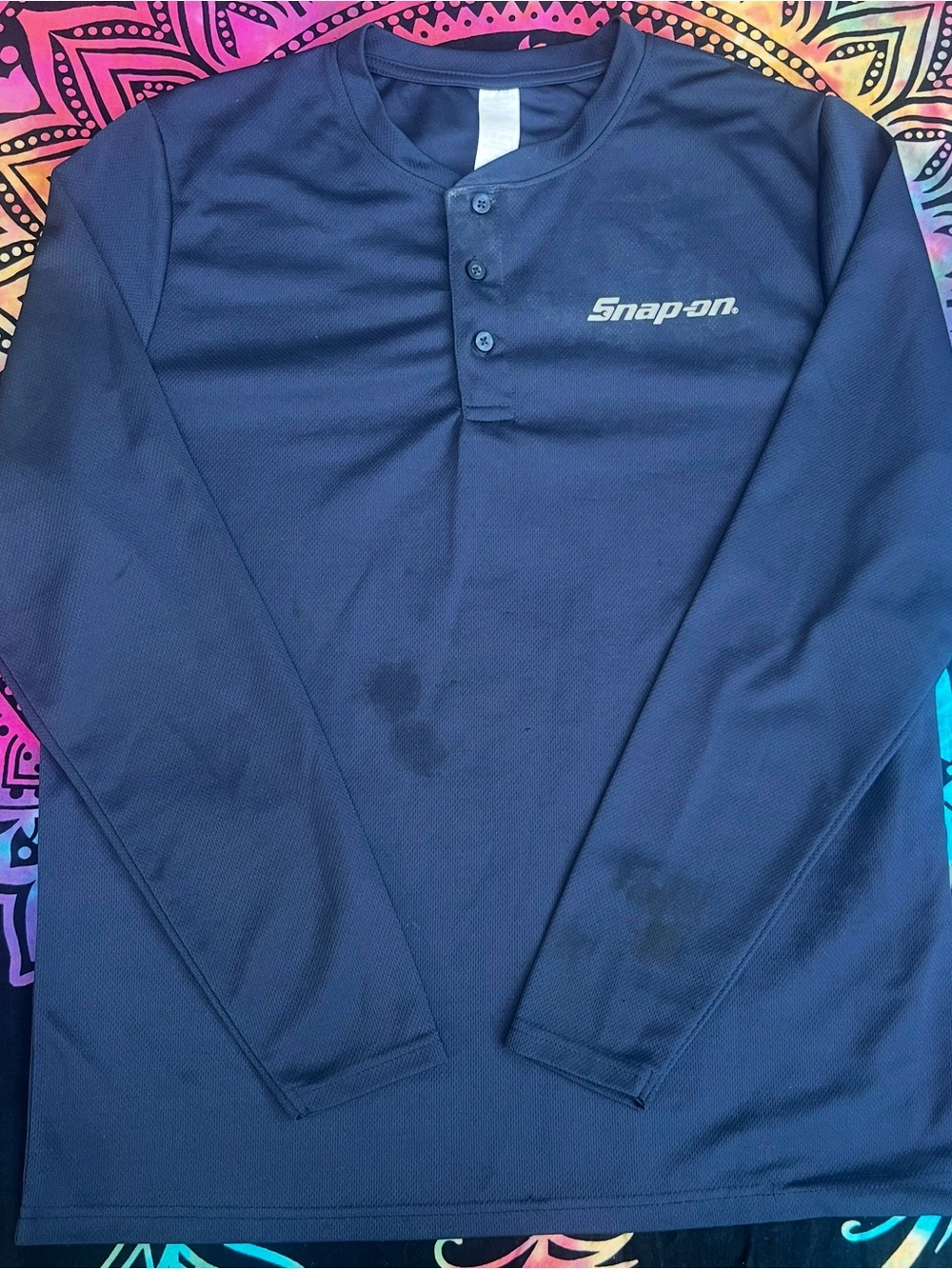 Snap Long Sleeve Henley Shirt in Navy Blue